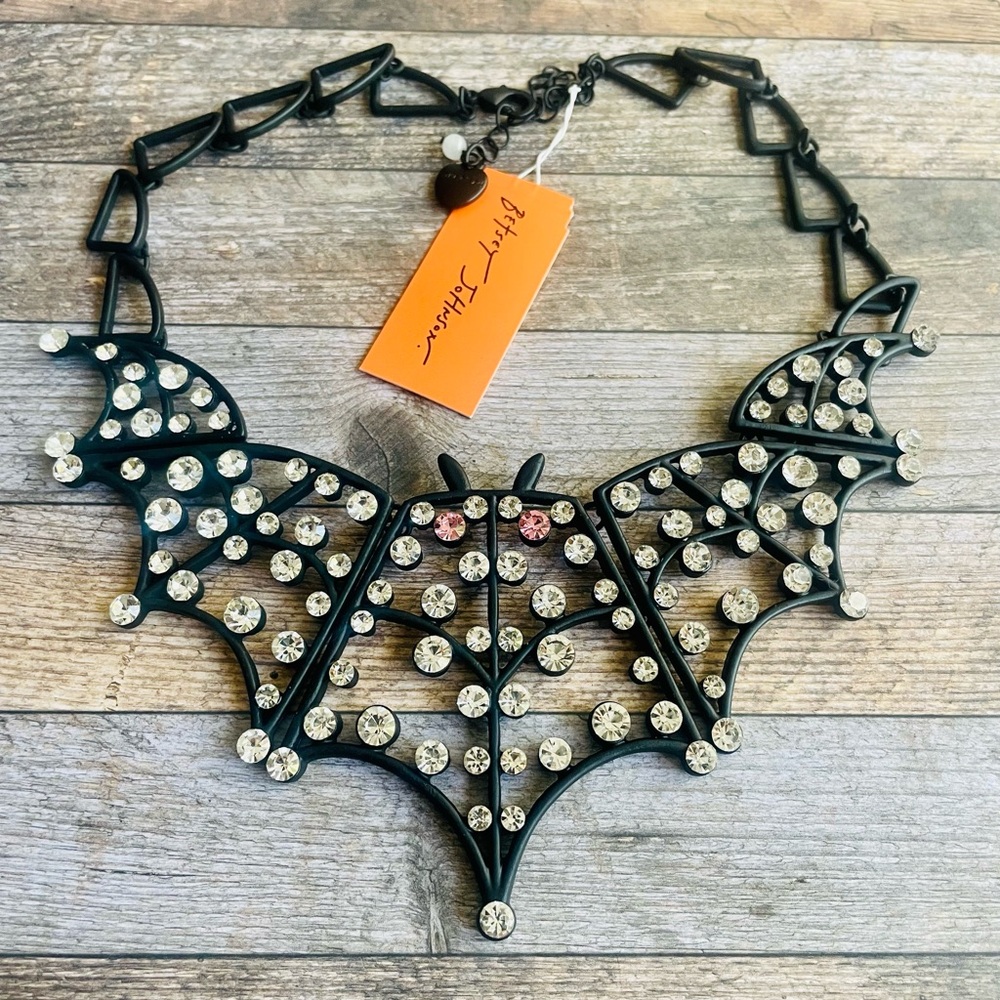 Betsey Johnson FLY BY NIGHT BAT Rhinestone Necklace 🦇